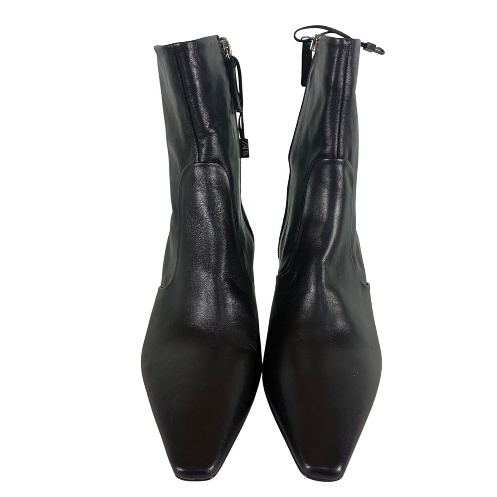 Zara‎ Black Leather Pointed Toe Kitten Heel Ankle Boots Size 41 2121/210/800